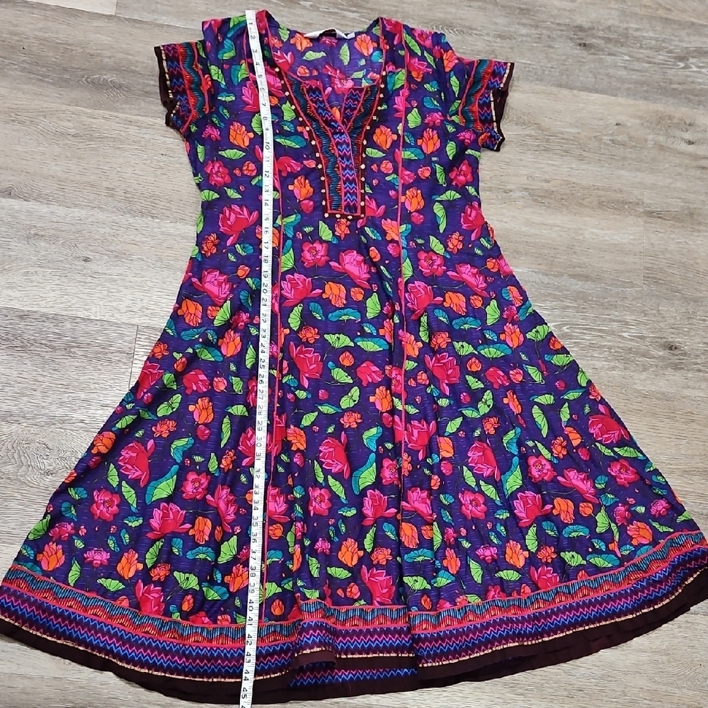 Biba Pink Green Orange Floral Cotten Lightweight Dress - Picture 13 of 16